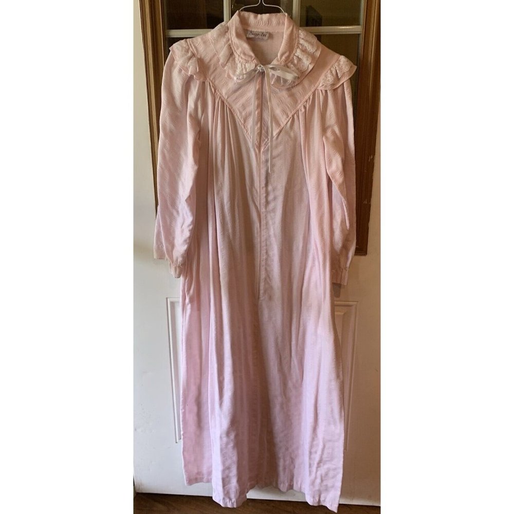Say-lu Vintage Puckered Cotton/Polyester Zip up Long Ladies Robe Medium